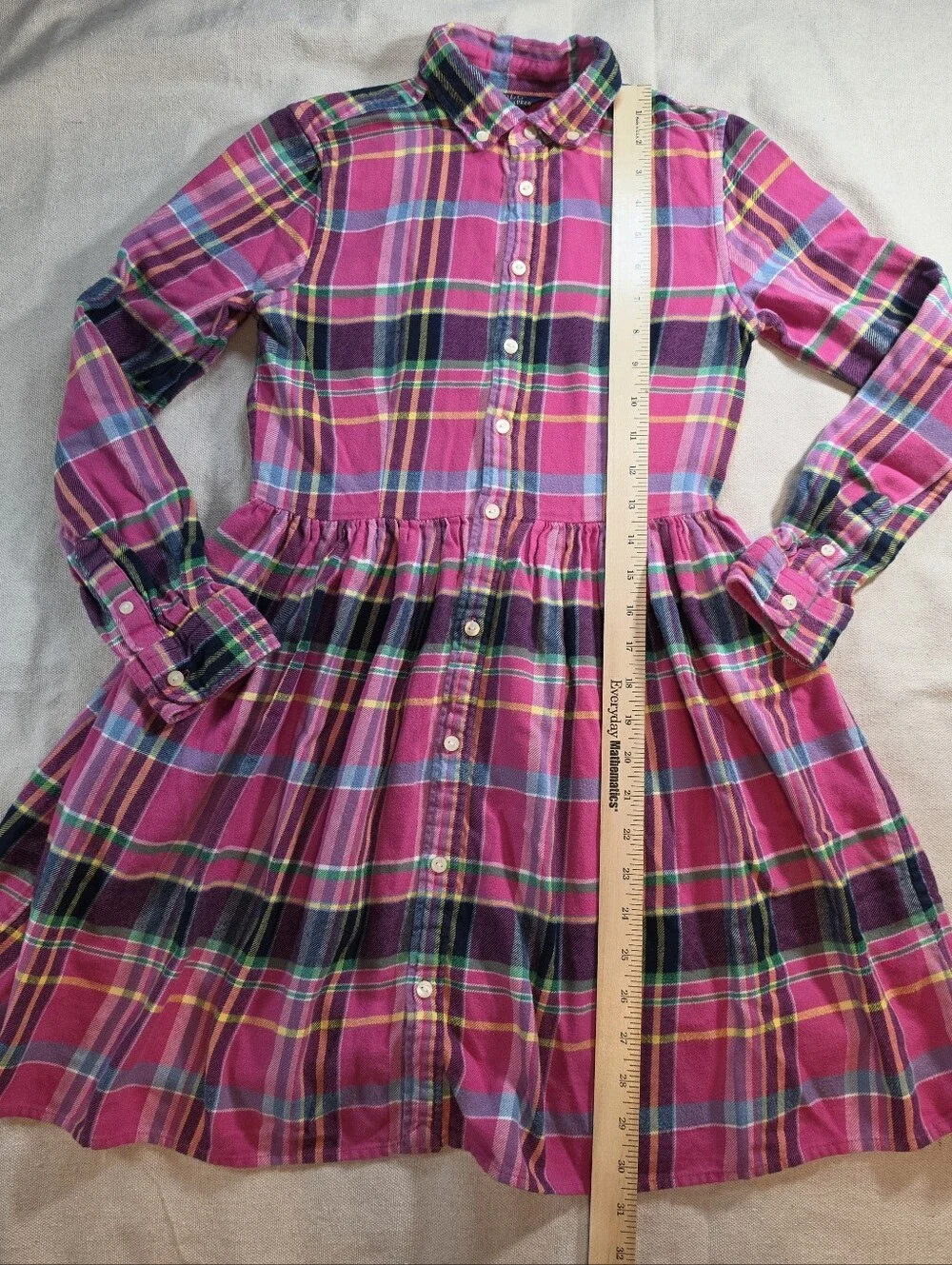 Polo Ralph Lauren Girl's Pink Plaid Button-Down Shirt Dress Size 14